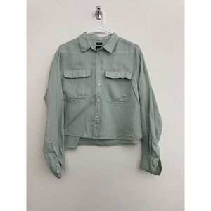 Gap Button Down Shirt Cropped Women S Green Linen Coastal Cover Up Resort Beachy